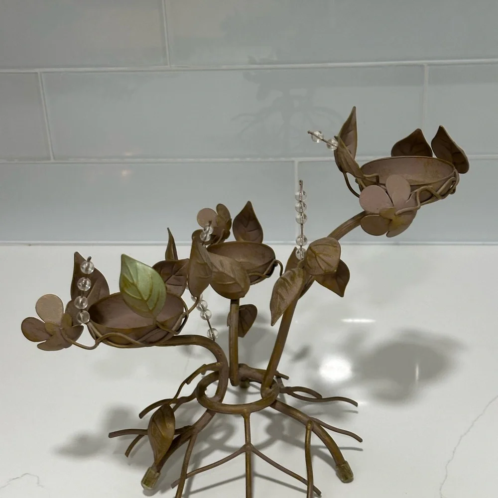 PARTYLITE 3 CANDLE HOLDER METAL VINES/FLORAL 10